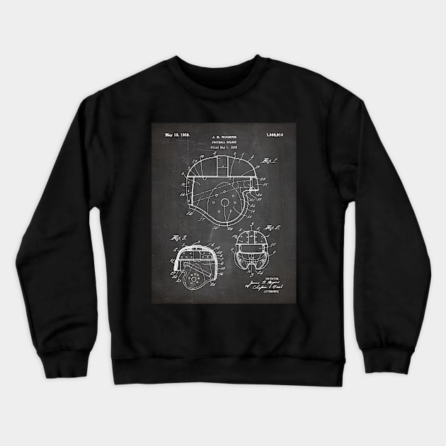 Football Helmet Patent - Football Art - Black Chalkboard Crewneck Sweatshirt by patentpress